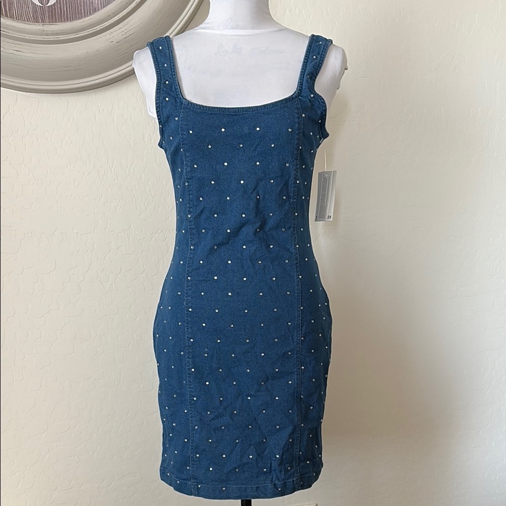New Blue Denim Dress with White Accents. L
